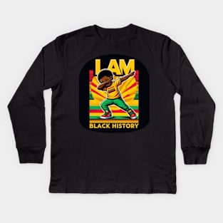 I Am Black History, Kid Dabbing, Celebrate African American Heritage Kids Long Sleeve T-Shirt